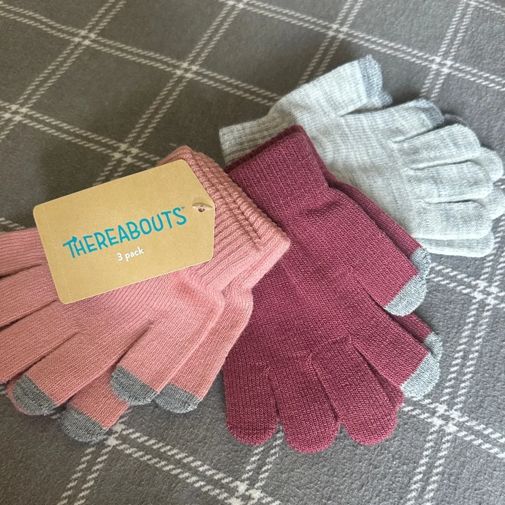 Thereabouts Kids 3-Pack Knit Mittens — Pink, Mauve & Light Gray